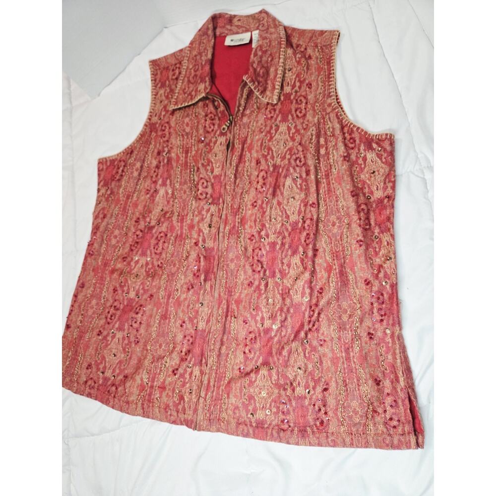 Vtg 90's Units Vest Rust Red 1X Rayon Bead Embroider Western Boho Hippy Paysley
